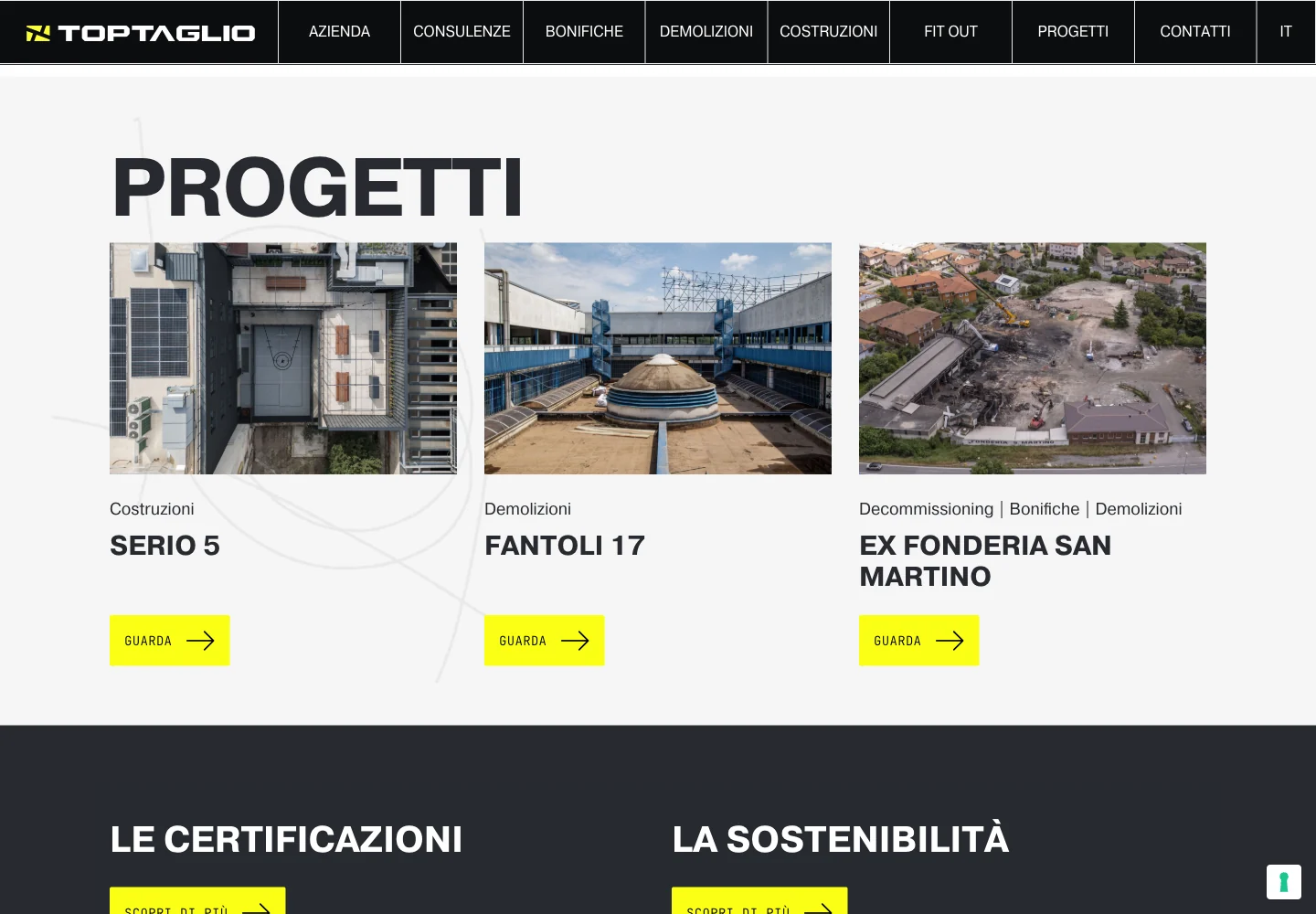 I progetti in evidenza e le rispettive categorie di intervento.